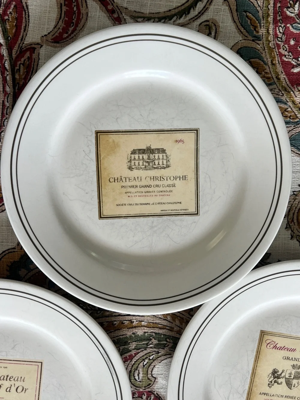 Restoration Hardware Vins de Grenoble French Cheese and Wine Plates Set of 4